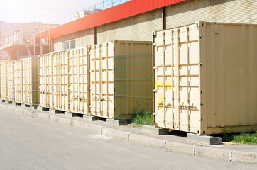 Shipping storage containers on the street outdoors