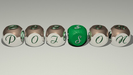 poison combined by dice letters and color crossing for the related meanings of the concept. illustration and background