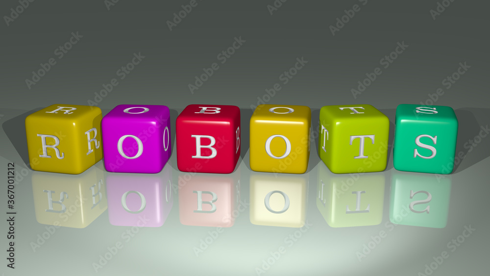 Poster combination of robots built by cubic letters from the top perspective, excellent for the concept pre