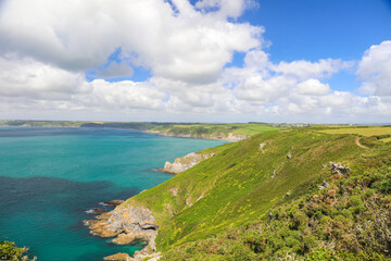 Panoramic view of Vault Beach On The Roseland Peninsular In Cornwall, England, Britain, Uk
