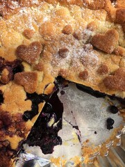 Delicious blueberry pie on the table macro 