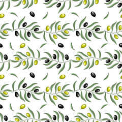 Beautiful olive branches on a white background. Seamless background for fashion, interior or textile. Vector, illustration
