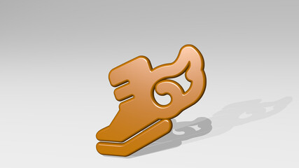 VIDEO GAME SHWINGS stand with shadow. 3D illustration of metallic sculpture over a white background with mild texture. camera and icon