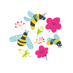 T-shirt print bumblebees and flowers