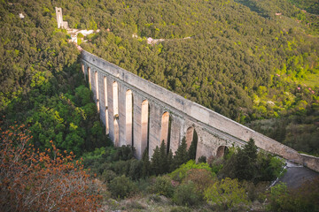 Fototapeta na wymiar The Ponte delle Torri is an arched bridge derived from a Roman aqueduct located in Spoleto