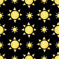 Seamless pattern with yellow sun. White background. For textile, clothes, wrapping paper, linen, cover etc