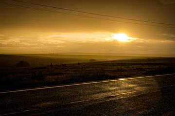 Oregon road side cloudy rainstorm at sunset