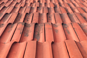 Old red roof tiles background