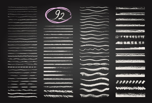 Big set of chalk, oil pastel and crayon strokes, can be used as art brushes.  Hand drawn grunge lines with grainy texture on chalkboard background. Stock  Vector | Adobe Stock