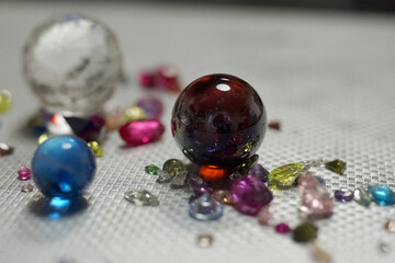 glass ball and gems