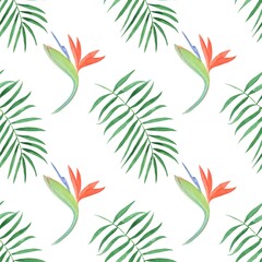 Seamless floral pattern, Tropical pattern. Beach and jungle seamless pattern. Surfing and relax fashion. Rainforest canopy. Green tropical leaves