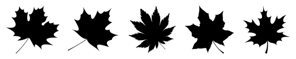 Silhouettes leaf maple icon, set. Vector, illustration - obrazy, fototapety, plakaty