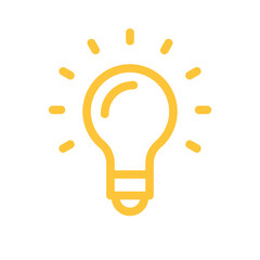 Idea icon, shinning light bulb. Electric lamp linear pictogram. Bright solution symbol.