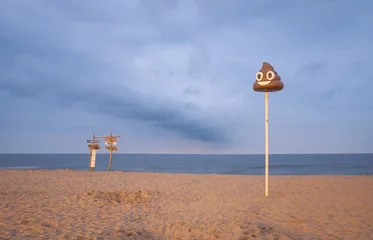Zelfklevend Fotobehang Public orientation pole on the beach of Ostend in Belgium. © Erik_AJV