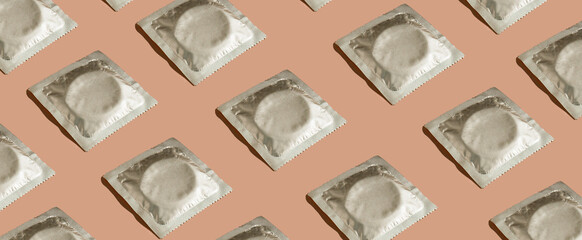 many condoms isolated on the color background,collection, composition of condoms, hobby, lifestyle....