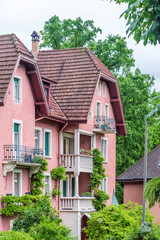 A perfect neighbourhood. Houses in suburb at Summer in Lucerne, Switzerland. Luxury houses with nice landscape.
