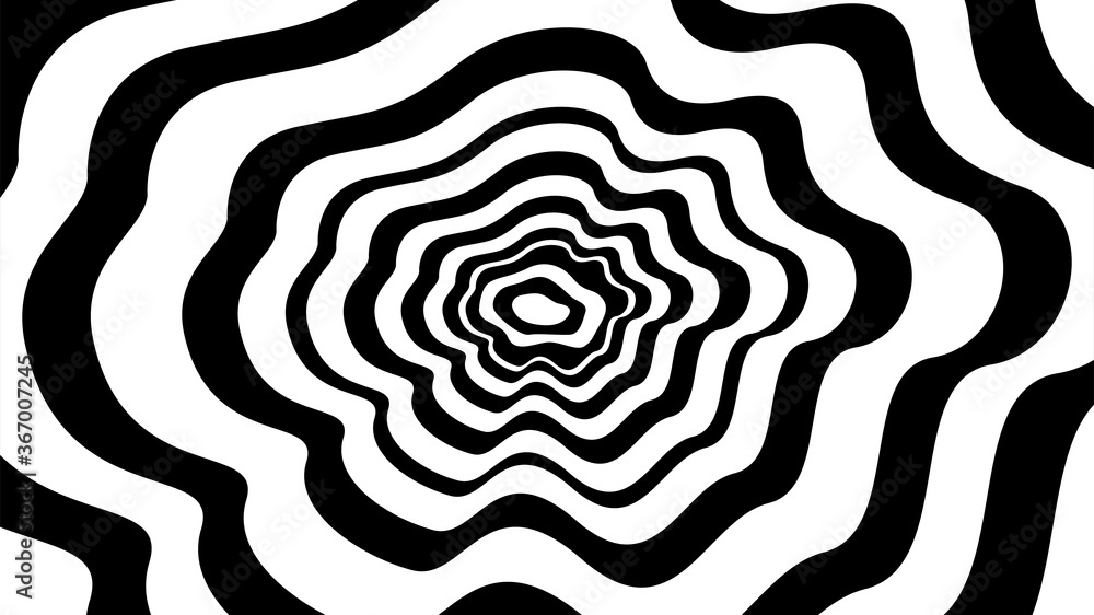 Aufkleber vector optical illusion with black and white lines. technology tunnel. abstract curve background.