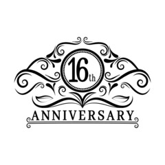 16 years Anniversary logo, luxurious 16th Anniversary design celebration.