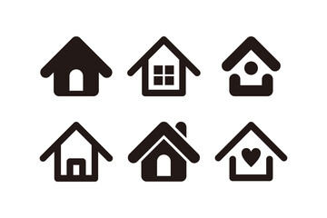 Set of Simple Flat Black Home Icon Illustration Design, Silhouette House Icon Collection With Outlined Style Template Vector