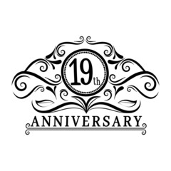 19 years Anniversary logo, luxurious 19th Anniversary design celebration.