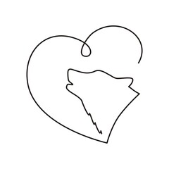Wolf head silhouette and heart