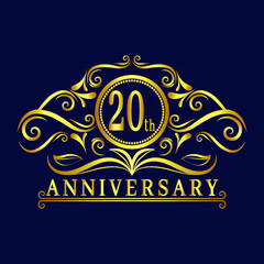 20 years Anniversary logo, luxurious 20th Anniversary design celebration.