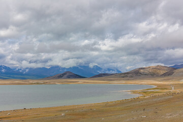 Altai, Mongolia. Beautiful mountain landscape, lake and mountain range