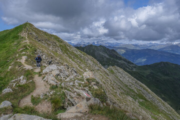 View of the Carnic Alps ridge as seen from the  high Carnic Peace Trail along  the long distance Carnic Highroute trek in Austria and Italy.