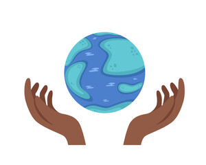 World Ozone Day. Globe and african american hands isolated on white background
