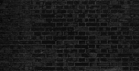 Naklejka na ściany i meble Black brick wall. Loft interior design. Black paint of the facade.
