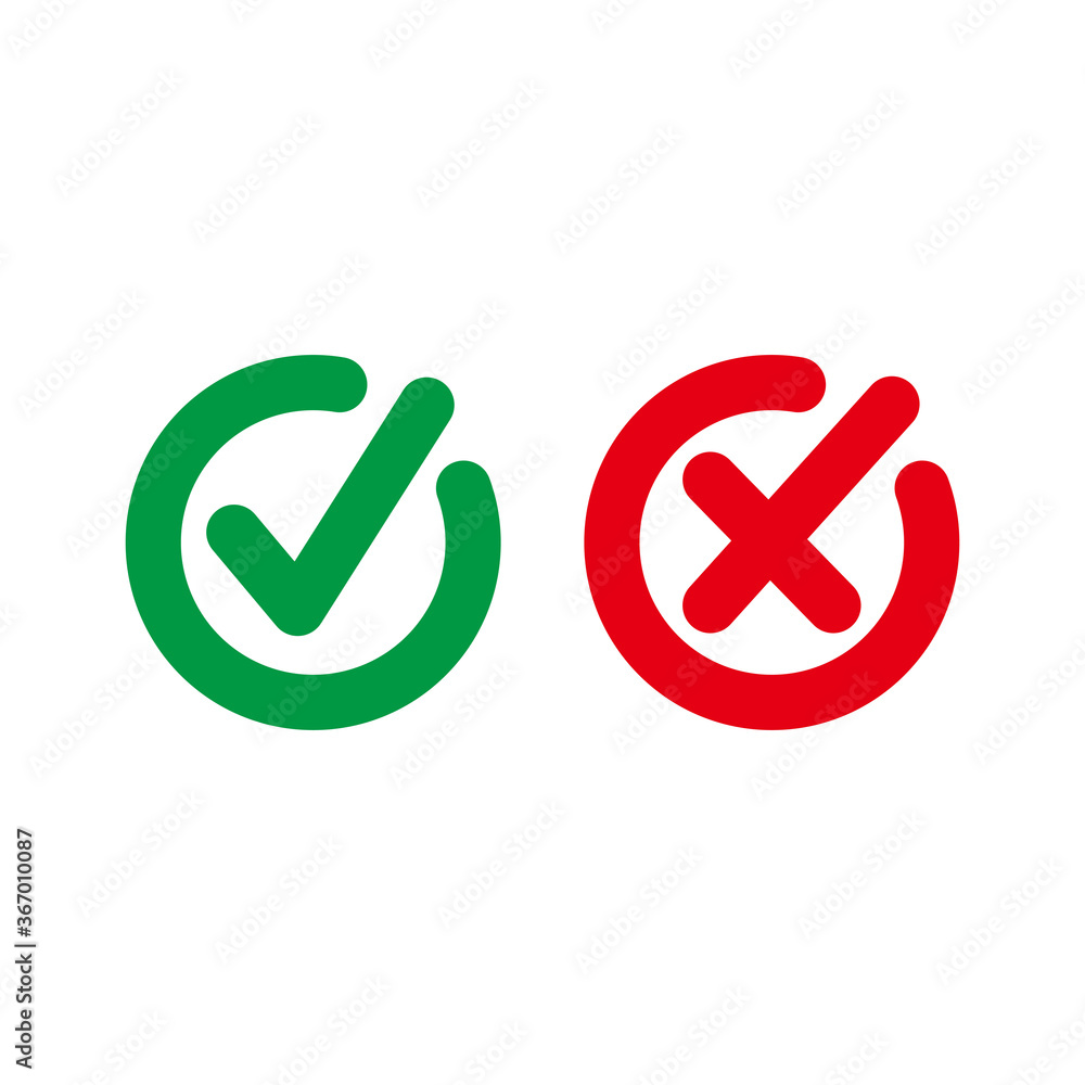 Poster simple flat checkbox icon illustration design, red and green check mark with outlined style template