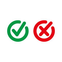 Simple Flat Checkbox Icon Illustration Design, Red and Green Check Mark with Outlined Style Template Vector