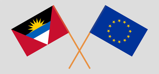 Crossed flags of the EU and Antigua and Barbuda