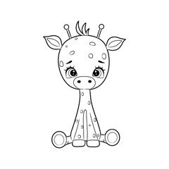 Black and white coloring book for children. Vector illustration. Cute giraffe