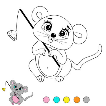 Black and white coloring book for children. Vector illustration. Mouse
