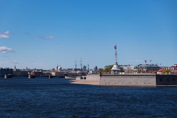 View of the Naryshkin bastion of the Peter and Paul Fortress, the Neva River and the Birzhevoy...