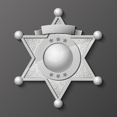 Sheriff silver star. policeman emblem. Police badge. Cop token