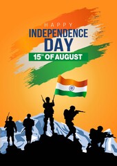 happy independence day India. vector illustration of Indian army with flag.yellow background