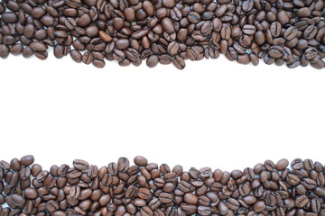 strips of coffee beans, on a white background.