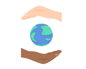 World ozone day, globe and multiethnic human hands isolated on white