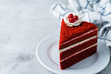 Red velvet cake with cream cheese filling in a plate