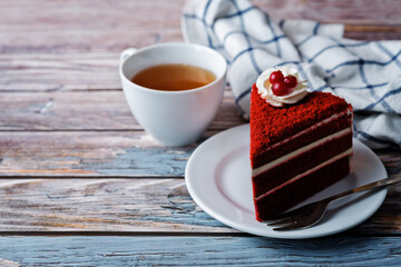 Red velvet cake with cream cheese filling in a plate