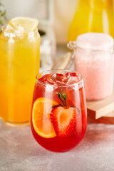 Fototapeta na wymiar Set of freshness cocktails. Red, orange and pink