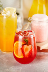 Set of freshness cocktails. Red, orange and pink