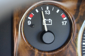 Battery voltage gauge in a vintage car 