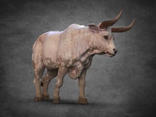 Horned white bull. 3d illustration