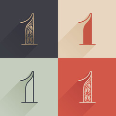Classic number one logo with premium decoration. Four style serif font set.