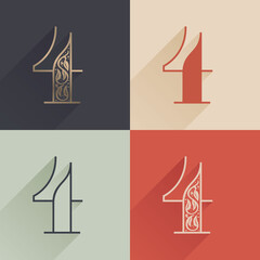 Classic number four logo with premium decoration. Four style serif font set.