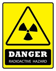 Fototapeta premium Danger radiation icon. Danger radioactive hazard sign on yellow background drawing by illustration