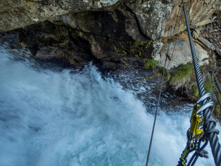 Climbing on the Stuibenfall via ferrata